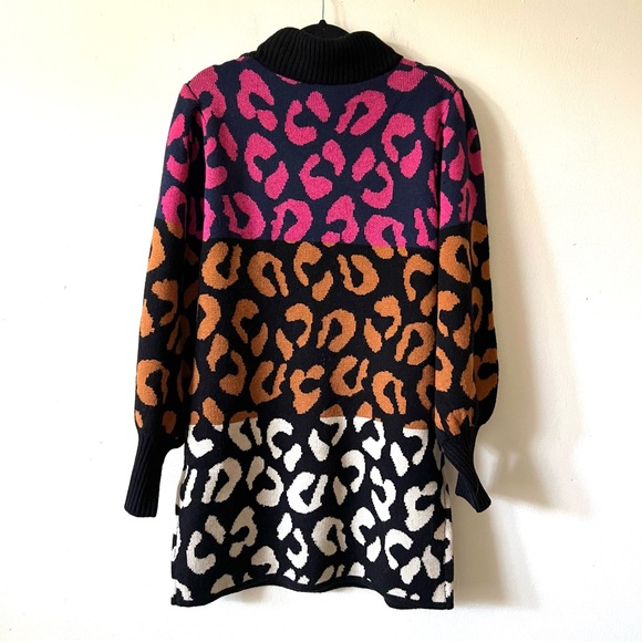 Farm Rio MIXED LEOPARDS SWEATER DRESS multicolored black pink blue size L - Picture 4 of 4